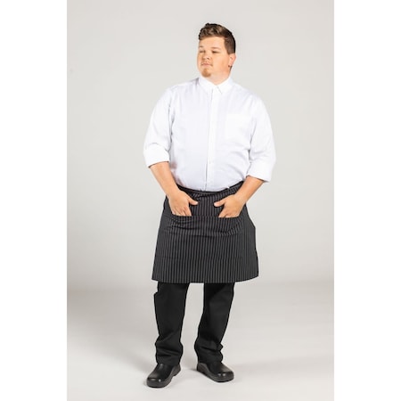 Uncommon Threads Half Wst 2-Sec Pkt Apron Blk/Wht Pinstrp 3056-3300